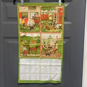 Vintage 1989 calendar tea towel by Swiss made Alba collectible Retro kitchen